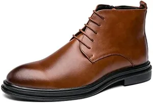 Round Toe Boots For Men Burnished Toe Side Zip Cowhide Leather Waterproof Anti-slip Dress Classic