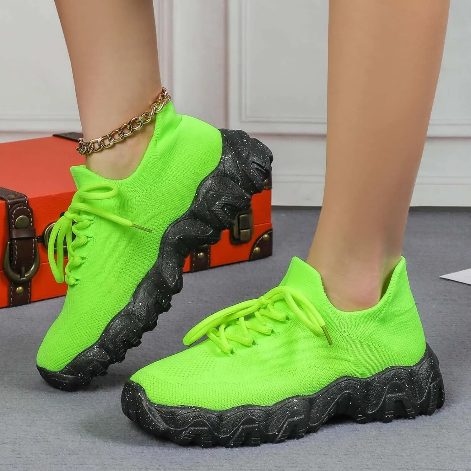 Running Shoes Womens Lightweight Fashion Sport Sneakers Casual Lightweight Knit Socks Comfortable Muffin Shoes for Men Women Gym Work Walking Sneakers Slip On Indoor Outdoor