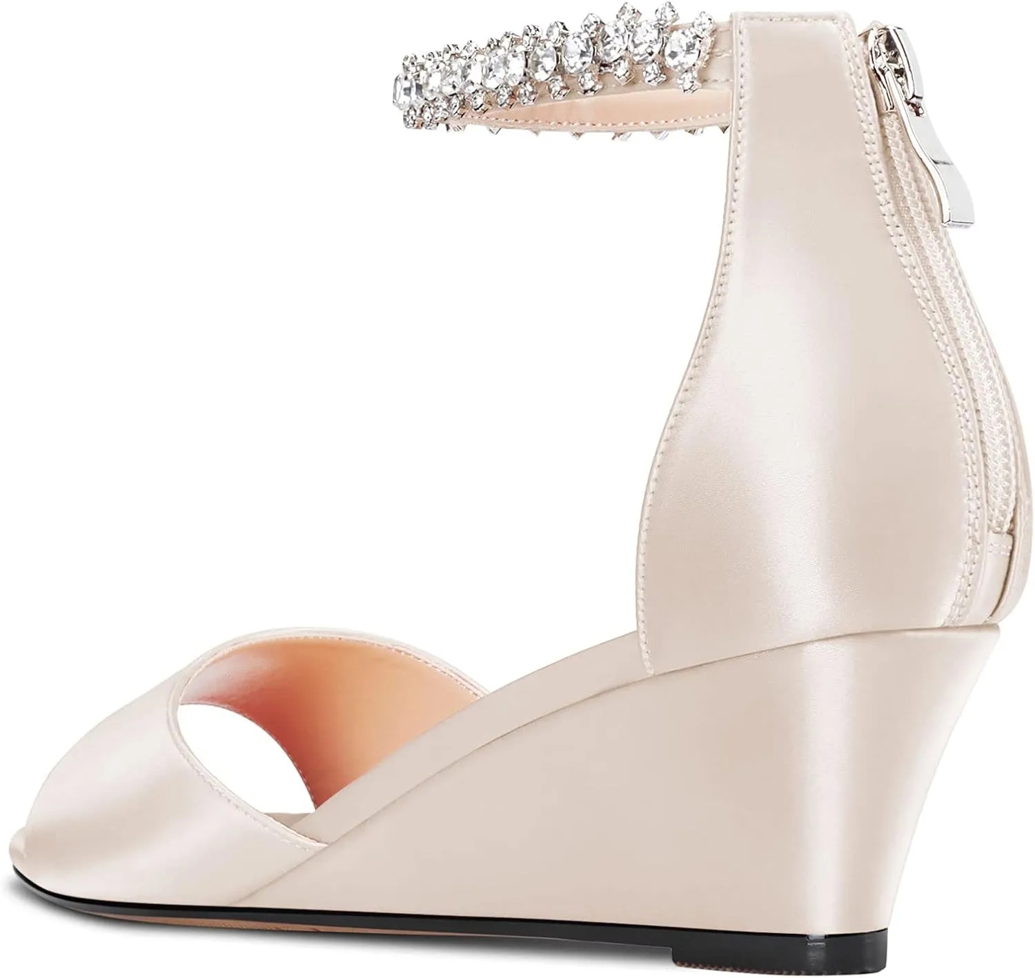 Saekcted Women Chunky Block Wedge Mid Heel Peep Open Toe Sandals Ankle Strap Diamond Crystal Wedding Party Dress 2.0 Inches Heels