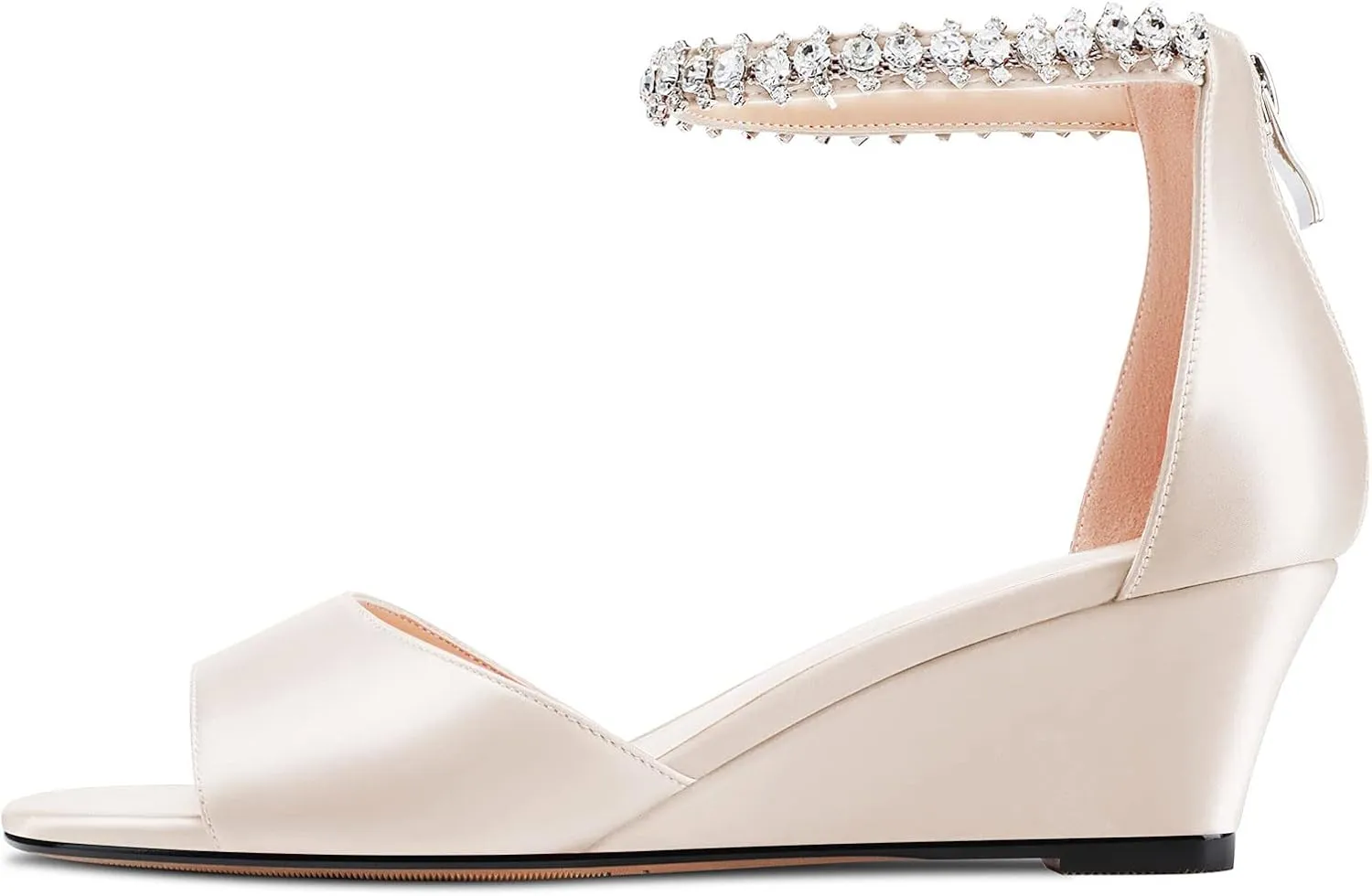 Saekcted Women Chunky Block Wedge Mid Heel Peep Open Toe Sandals Ankle Strap Diamond Crystal Wedding Party Dress 2.0 Inches Heels