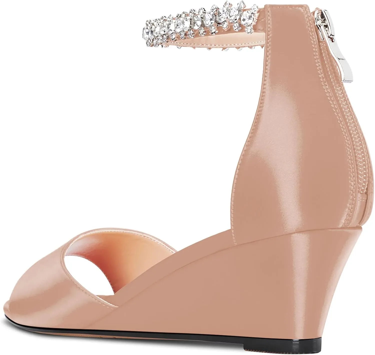 Saekcted Women Chunky Block Wedge Mid Heel Peep Open Toe Sandals Ankle Strap Diamond Crystal Wedding Party Dress 2.0 Inches Heels