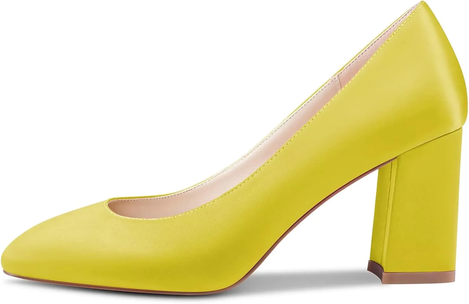 Saekcted Women High Chunky Block Heel Close Square Toe Pumps Slip-on Wedding Office Cute 3.0 Inches Heels Shoes
