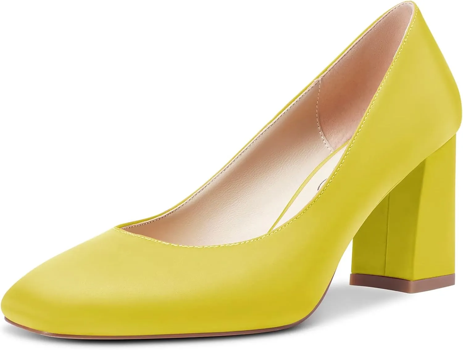 Saekcted Women High Chunky Block Heel Close Square Toe Pumps Slip-on Wedding Office Cute 3.0 Inches Heels Shoes