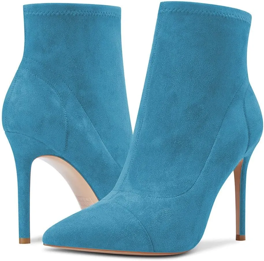 Saekcted Women High Heel Stiletto Pointed Toe Ankle Boots Short Bootie Slip-on Classic Dress Office Party Boots 3.9 Inches Heels