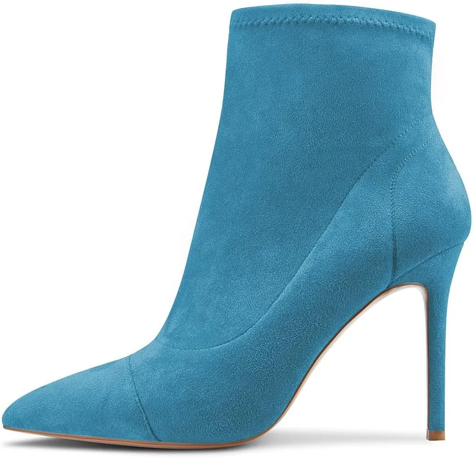 Saekcted Women High Heel Stiletto Pointed Toe Ankle Boots Short Bootie Slip-on Classic Dress Office Party Boots 3.9 Inches Heels