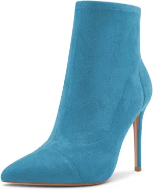 Saekcted Women High Heel Stiletto Pointed Toe Ankle Boots Short Bootie Slip-on Classic Dress Office Party Boots 3.9 Inches Heels