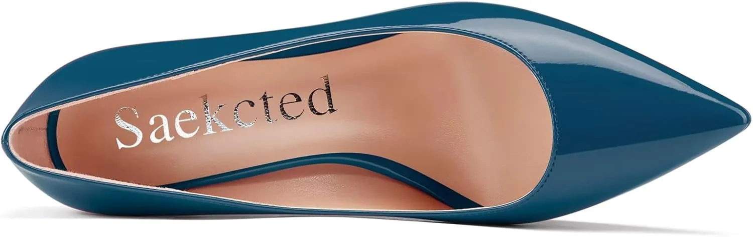 Saekcted Women High Stiletto Platform Heel Pointed Toe Pumps Slip-on Wedding Office 3.9 Inches Heels Shoes