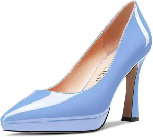 Saekcted Women High Stiletto Platform Heel Pointed Toe Pumps Slip-on Wedding Office 3.9 Inches Heels Shoes
