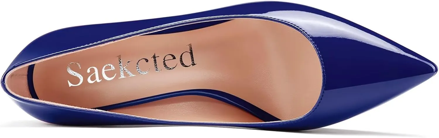 Saekcted Women High Stiletto Platform Heel Pointed Toe Pumps Slip-on Wedding Office 3.9 Inches Heels Shoes