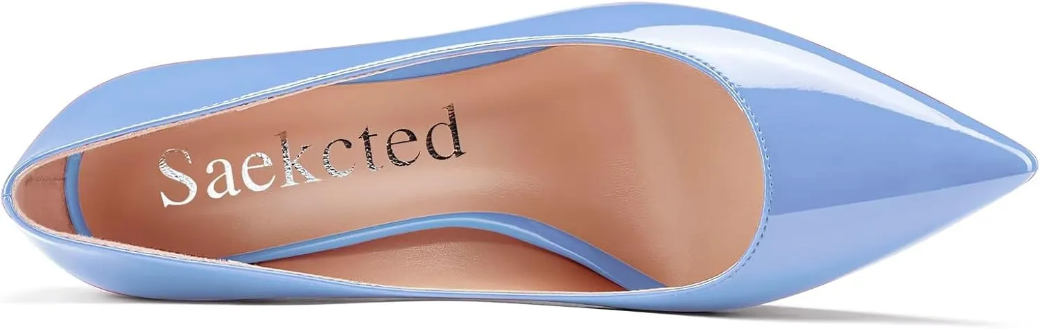 Saekcted Women High Stiletto Platform Heel Pointed Toe Pumps Slip-on Wedding Office 3.9 Inches Heels Shoes