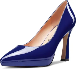 Saekcted Women High Stiletto Platform Heel Pointed Toe Pumps Slip-on Wedding Office 3.9 Inches Heels Shoes