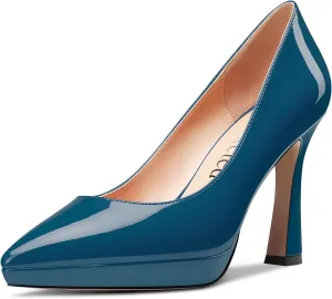 Saekcted Women High Stiletto Platform Heel Pointed Toe Pumps Slip-on Wedding Office 3.9 Inches Heels Shoes
