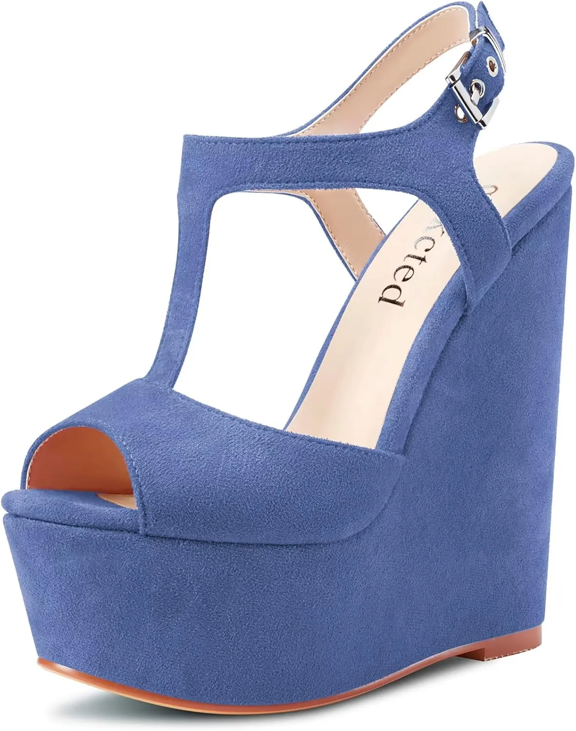 Saekcted Women High Wedge Platform Heel Peep Open Toe Sandals T-strap Ankle Strap Buckle Party Dress Cute Shoes