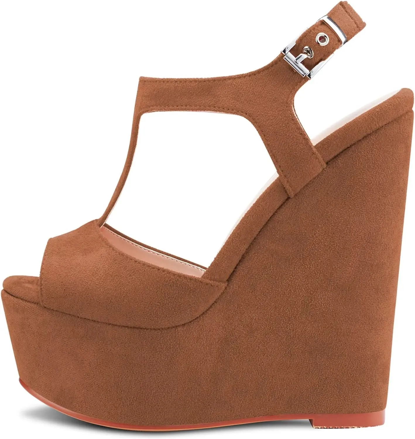 Saekcted Women High Wedge Platform Heel Peep Open Toe Sandals T-strap Ankle Strap Buckle Party Dress Cute Shoes