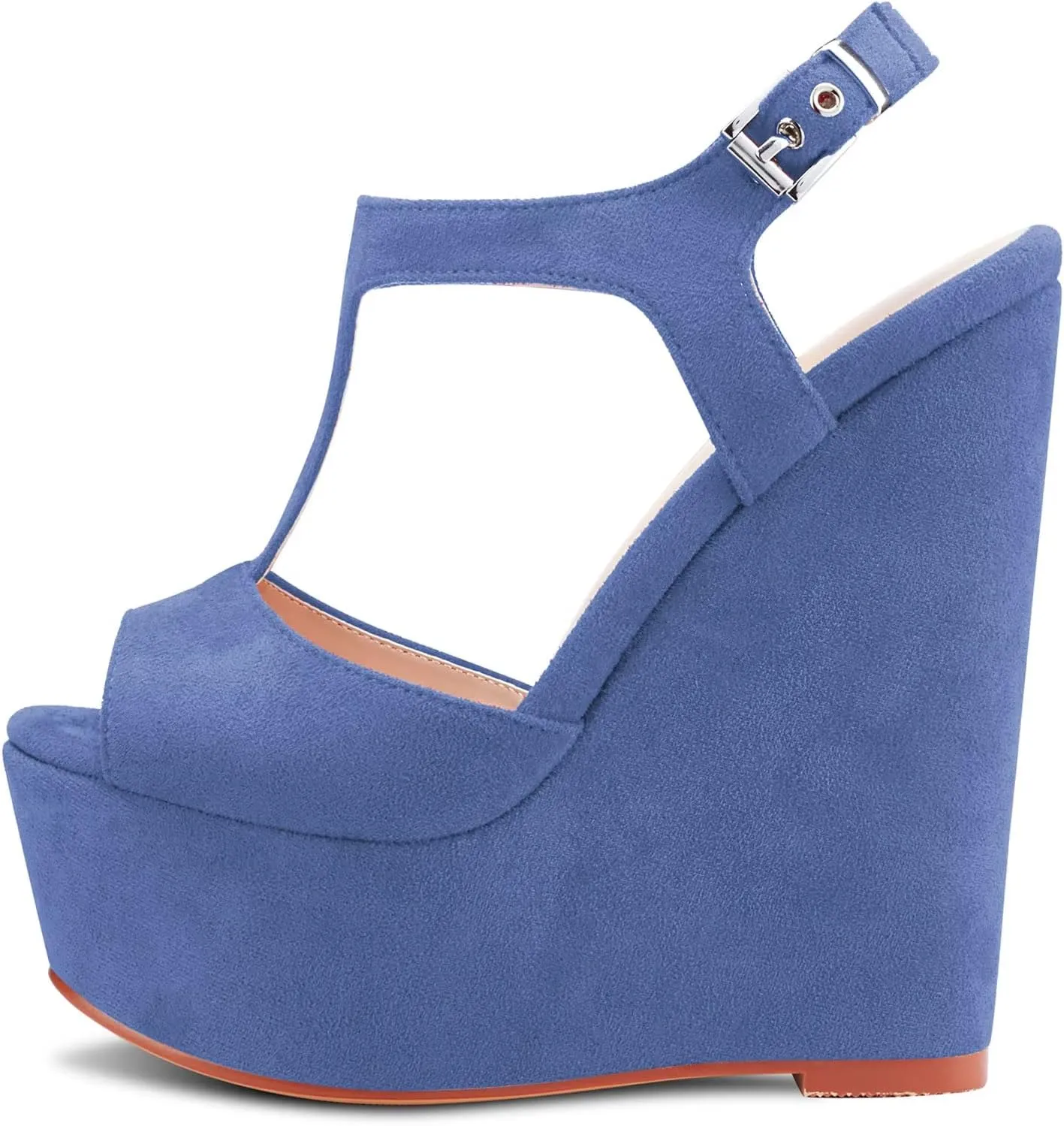 Saekcted Women High Wedge Platform Heel Peep Open Toe Sandals T-strap Ankle Strap Buckle Party Dress Cute Shoes