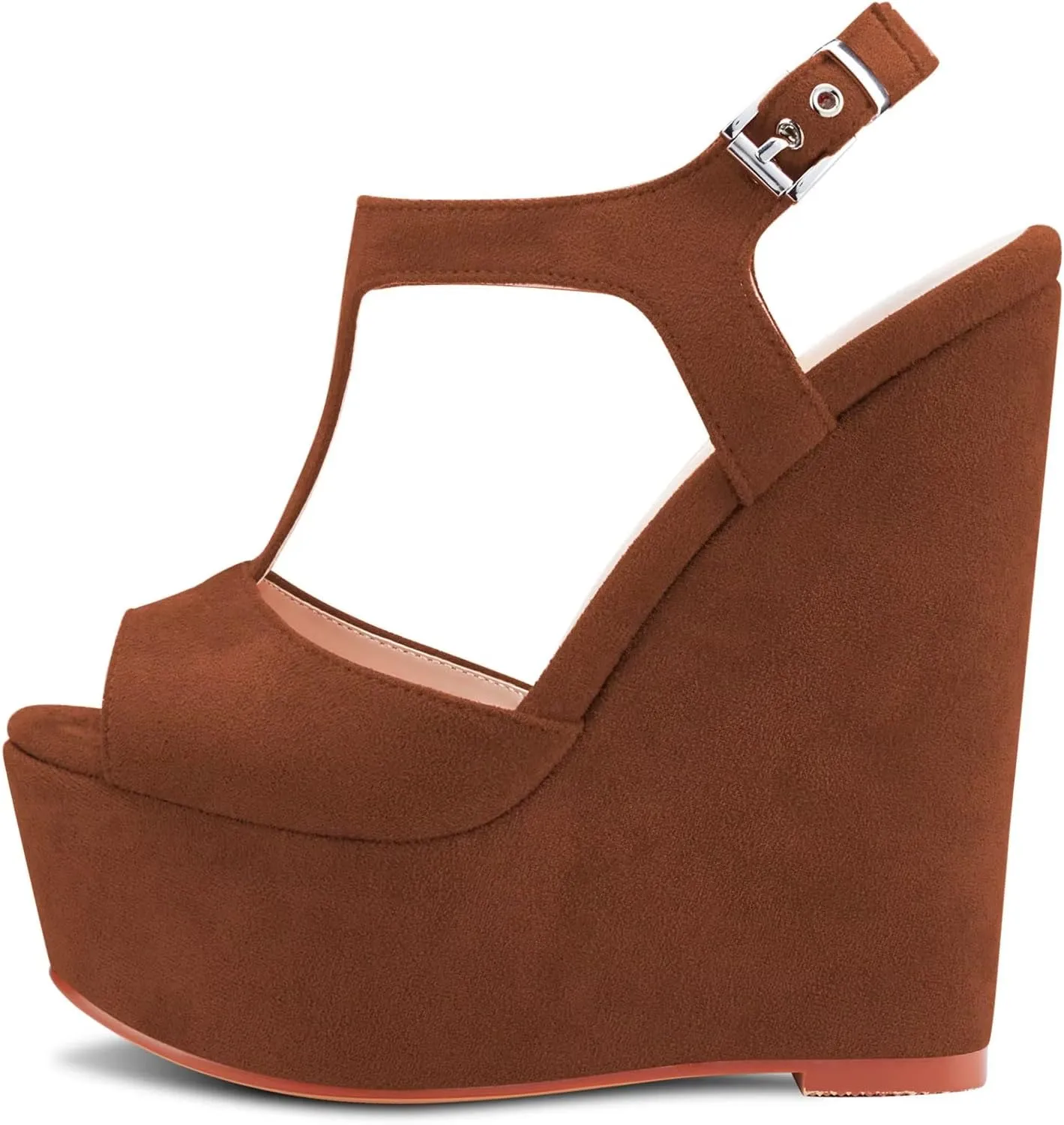 Saekcted Women High Wedge Platform Heel Peep Open Toe Sandals T-strap Ankle Strap Buckle Party Dress Cute Shoes