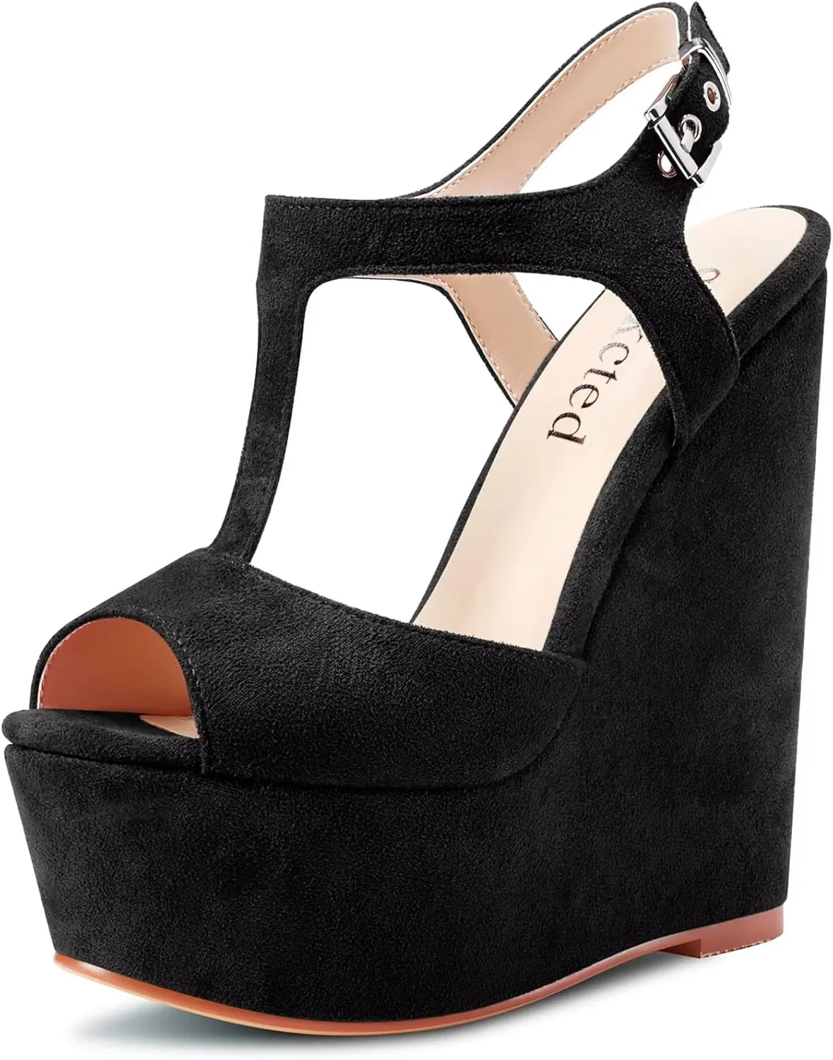 Saekcted Women High Wedge Platform Heel Peep Open Toe Sandals T-strap Ankle Strap Buckle Party Dress Cute Shoes