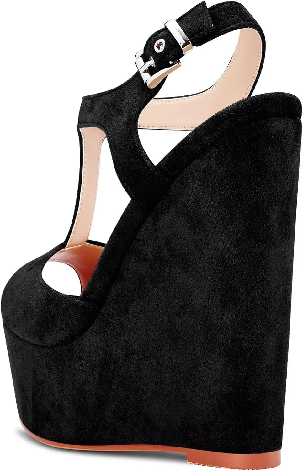 Saekcted Women High Wedge Platform Heel Peep Open Toe Sandals T-strap Ankle Strap Buckle Party Dress Cute Shoes