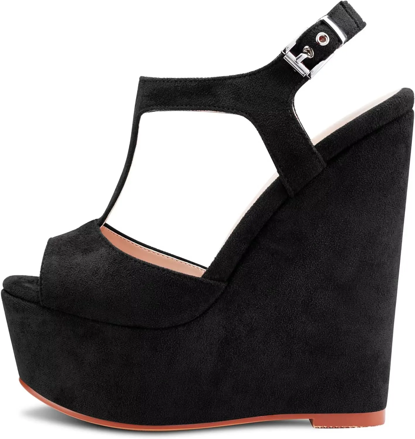 Saekcted Women High Wedge Platform Heel Peep Open Toe Sandals T-strap Ankle Strap Buckle Party Dress Cute Shoes