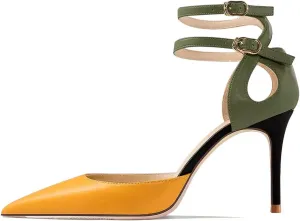 Saekcted Women Stiletto High Heel Close Pointed Toe Sandals Ankle Strap Two-Piece Buckle Party Sexy Shoes