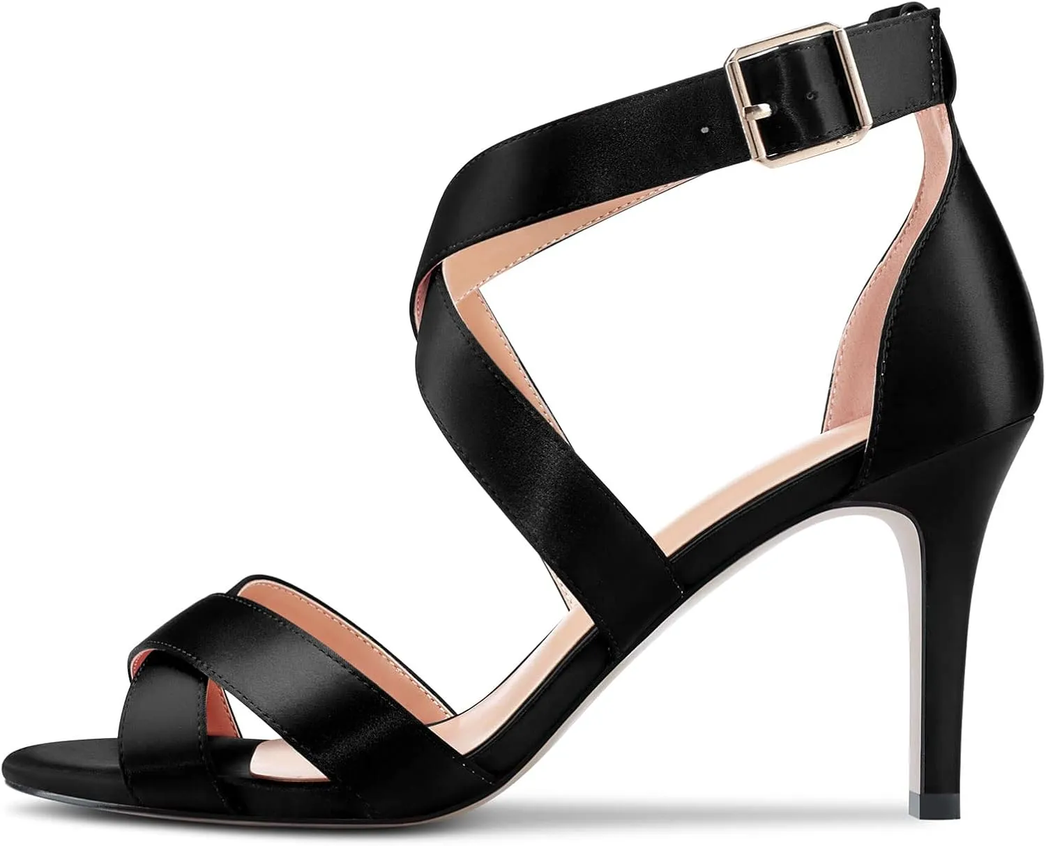 Saekcted Women Stiletto High Heel Cross-Strap Sandals Peep Open Toe Ankle Strap Wedding Party Clear 3.2 Inches Heels