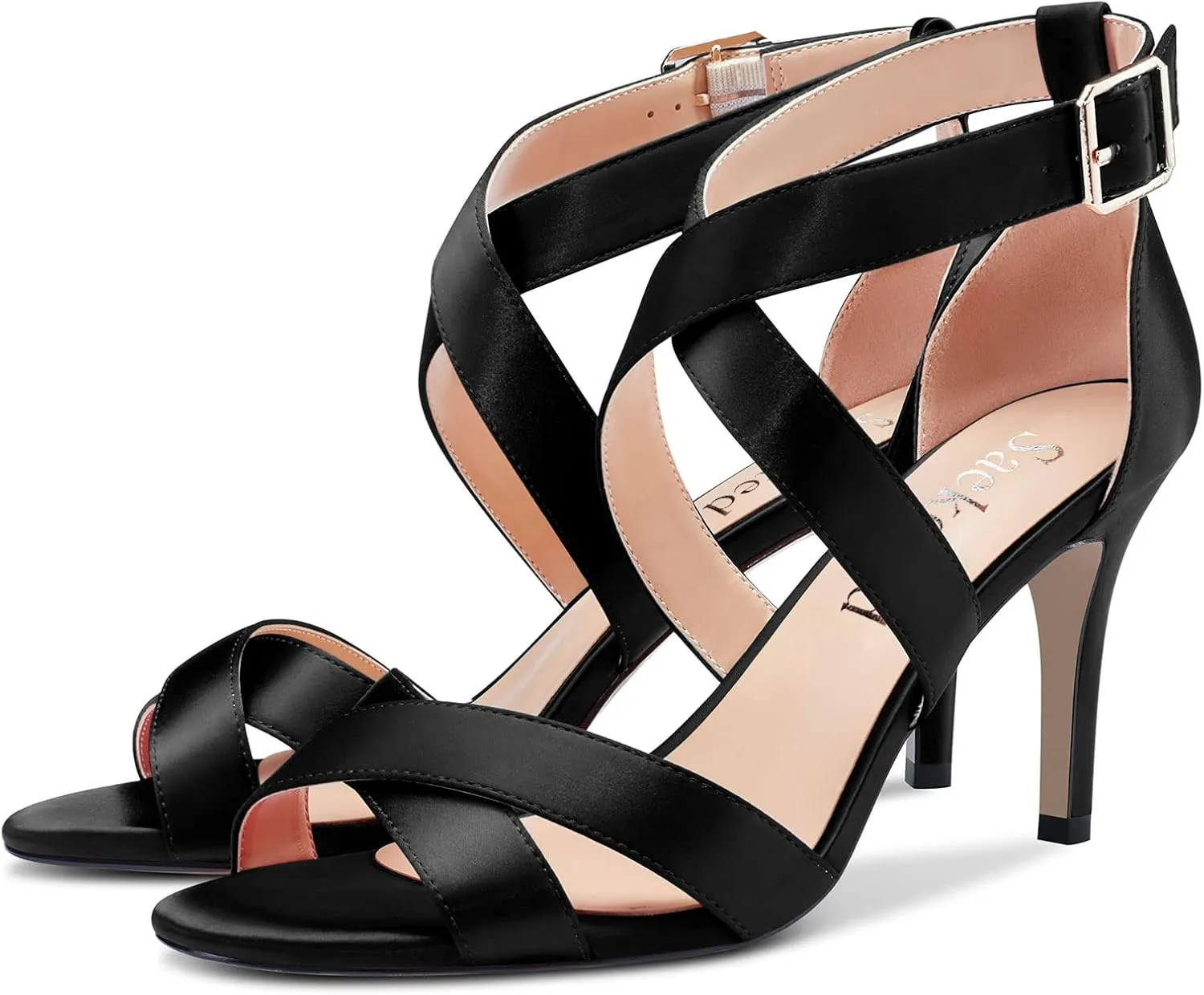 Saekcted Women Stiletto High Heel Cross-Strap Sandals Peep Open Toe Ankle Strap Wedding Party Clear 3.2 Inches Heels