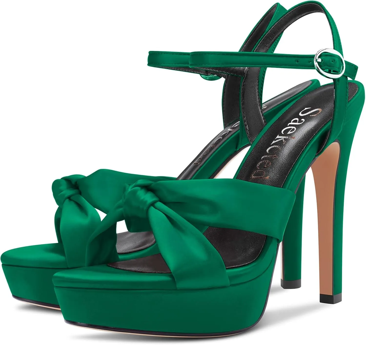 Saekcted Women Stiletto High Platform Heel Peep Open Toe Sandals Ankle Strap Slingback 5.1 Inches Heels Wedding Party