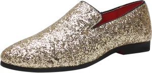 Santimon Mens Glitter Loafers Slip-On Dress Shoes – Sparkly Tuxedo & Suit Shoes for Weddings, Parties, and Formal Events