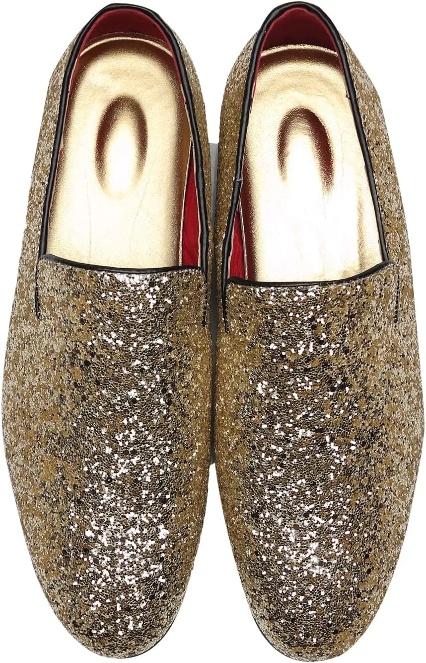 Santimon Mens Glitter Loafers Slip-On Dress Shoes – Sparkly Tuxedo & Suit Shoes for Weddings, Parties, and Formal Events