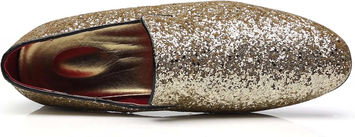 Santimon Mens Glitter Loafers Slip-On Dress Shoes – Sparkly Tuxedo & Suit Shoes for Weddings, Parties, and Formal Events