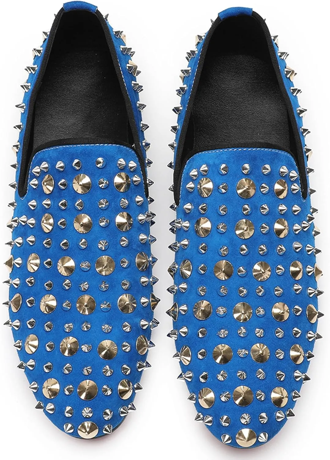 Santimon Mens Studded Loafers Spikes Rivets Luxury Penny Loafers Wedding Dress Slip On Party Prom Shoes Wingtip Suede Mocasines Casual Tuxedo Western Dsico Ballroom Smoking Shoes for Men