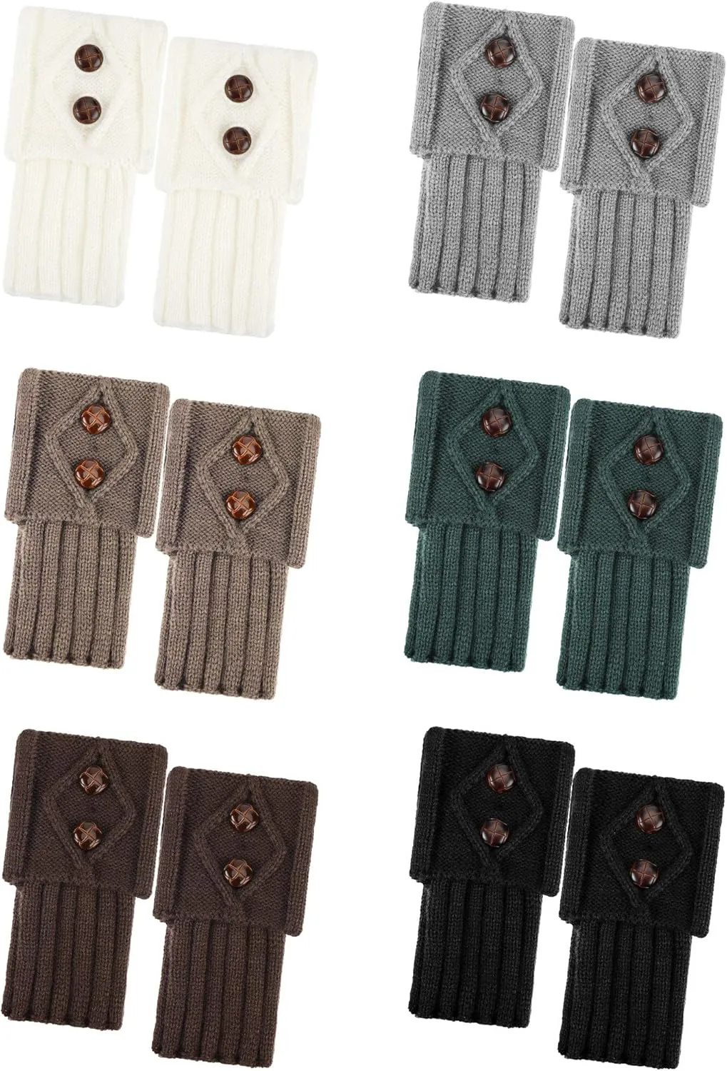 SATINIOR 6 Pairs Women Winter Boot Cuffs Socks Cable Knitted Cuffs Socks Short Knitted Leg Warmers Button Boot Toppers
