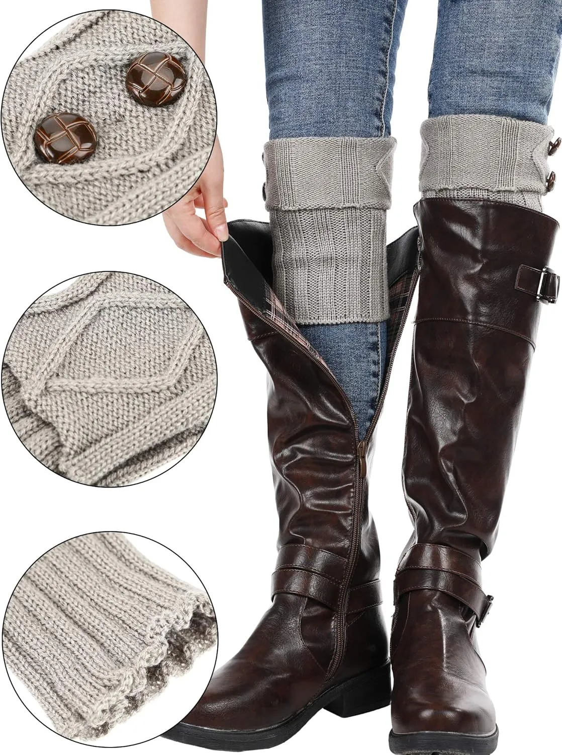 SATINIOR 6 Pairs Women Winter Boot Cuffs Socks Cable Knitted Cuffs Socks Short Knitted Leg Warmers Button Boot Toppers