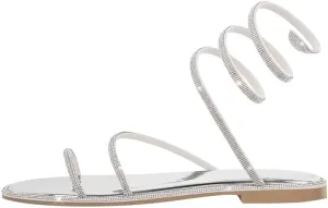 sexytag Women's Rhinestone Gladiator Wrap Up Flat Sandals Sparkly Glitter Ankle Strap Open Toe Summer Shoes