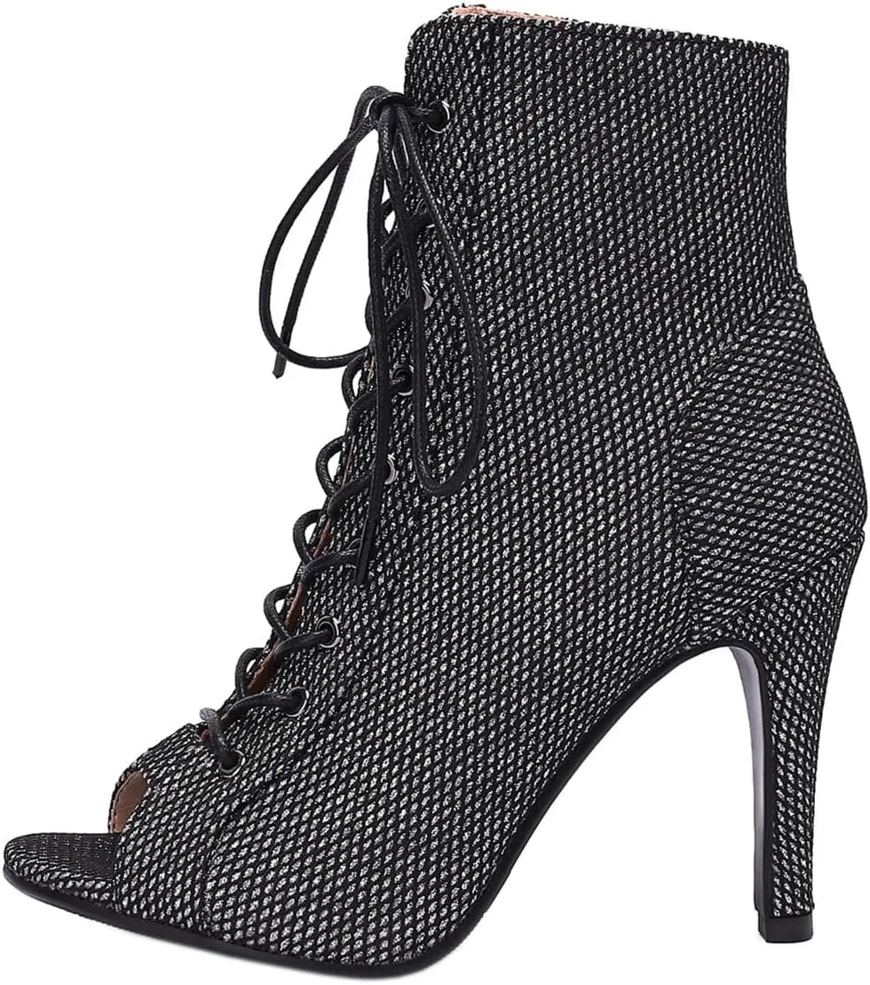 SHEMEE Women's Summer Peep Toe Stiletto High Heel Ankle Boots Lace Up Sandals Booties