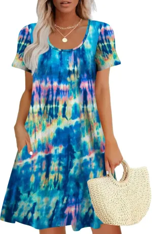 Sherosa Women's Summer Dresses 2025 Beach Boho Sundress Short Sleeve Loose Casual Tshirt Dress with Pockets
