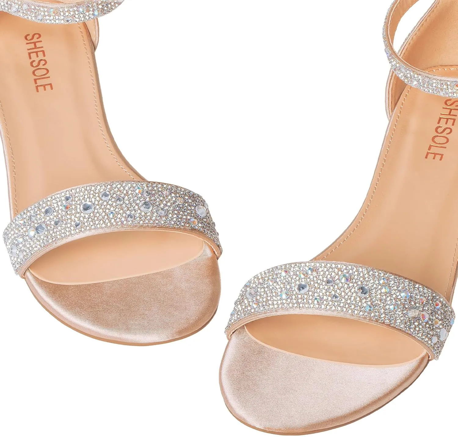 SheSole Women's Rhinestone Low Block Heel Sandals Sparkly Ankle Strap Sandal Bridal Wedding Dress Shoes Silver Gold White