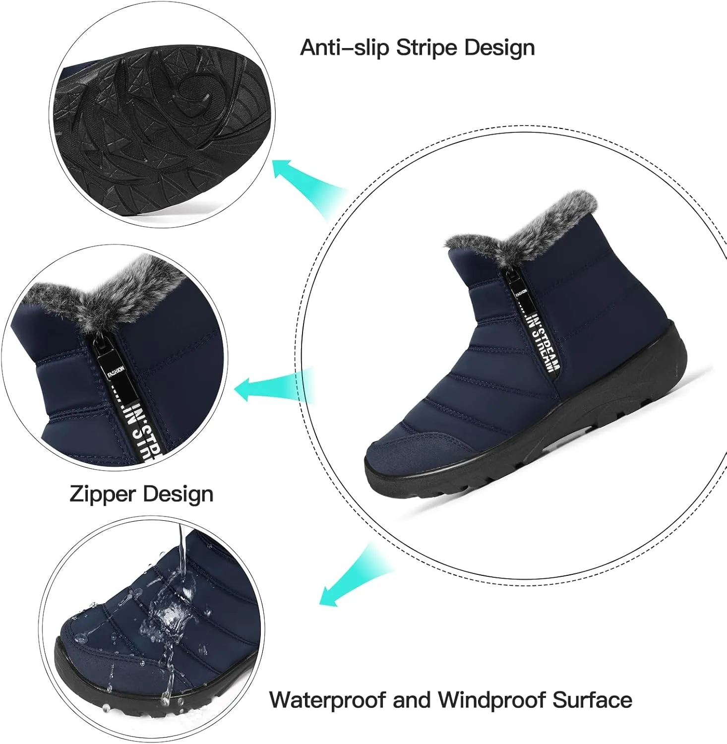 SHIBEVER Women Winter Snow Boots: Womens Waterproof Fur Lined Warm Boot Outdoor Walking Comfortable Slip On Zipper Ankle Booties
