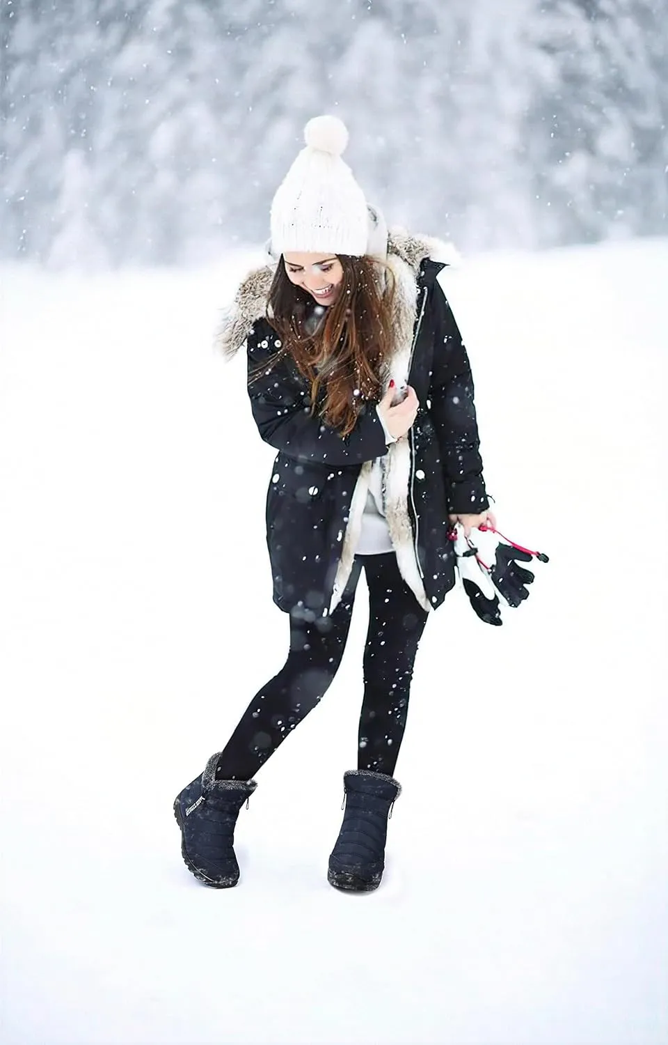 SHIBEVER Women Winter Snow Boots: Womens Waterproof Fur Lined Warm Boot Outdoor Walking Comfortable Slip On Zipper Ankle Booties