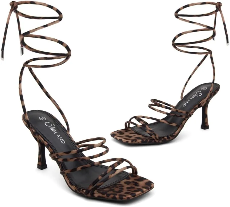 Shoe Land SL-Lumi Women's Lace-Up Heels, Square Open Toe Strappy Heeled Sandals, Ankle Wrap Tie-Up High Heels, Dressy Stiletto Heels for Prom, Wedding, and Party