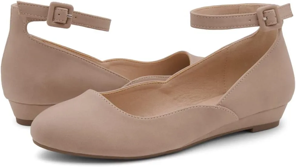 Shoe Land Women’s Flats – Dressy & Comfortable Slip-On Shoes with Low Wedge & Ankle Strap | Round Toe Ballet Flats for Work, Office, Party & Business Casual