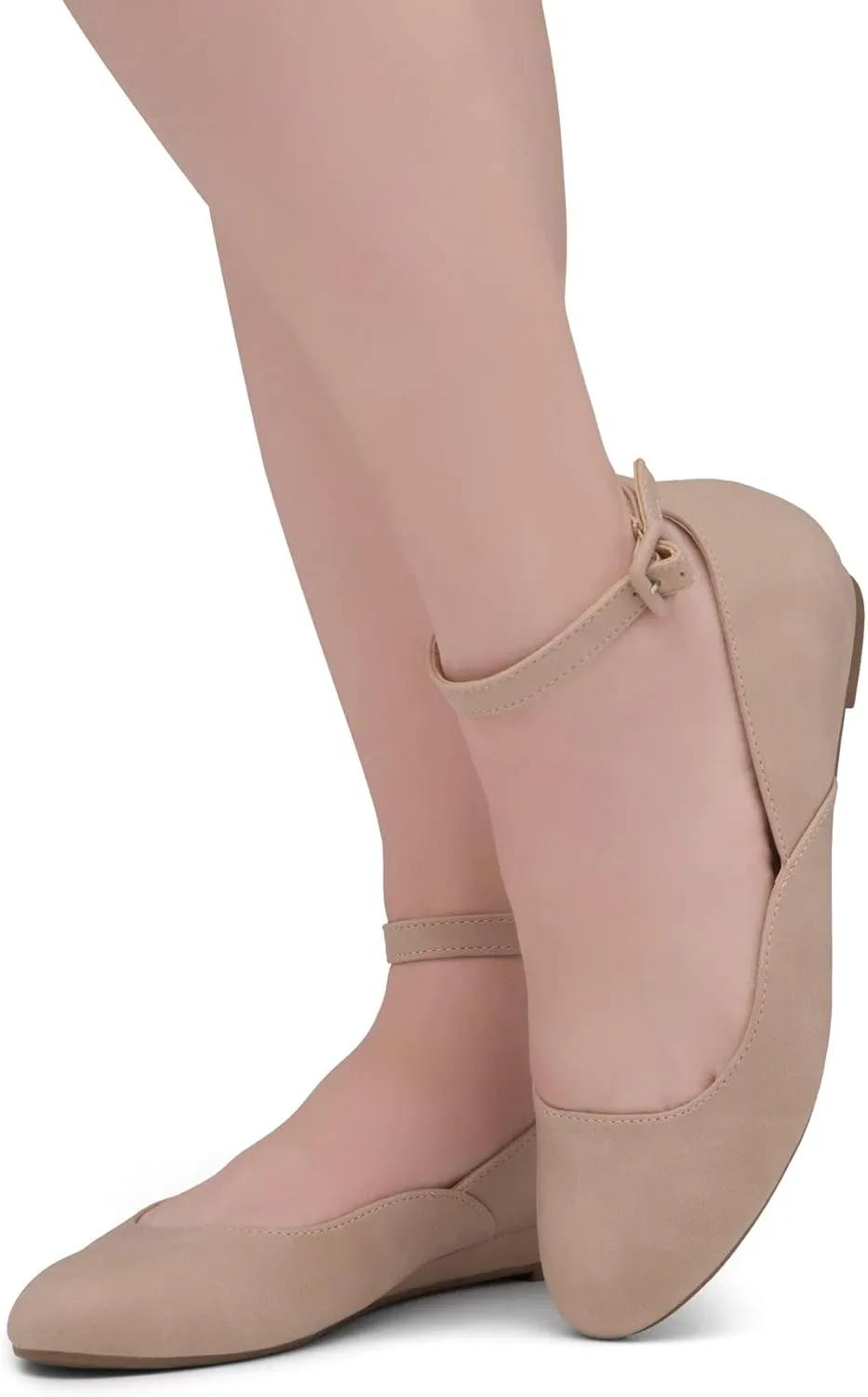 Shoe Land Women’s Flats – Dressy & Comfortable Slip-On Shoes with Low Wedge & Ankle Strap | Round Toe Ballet Flats for Work, Office, Party & Business Casual