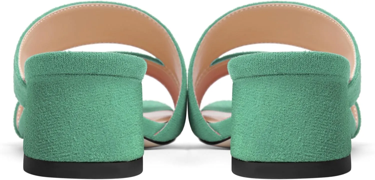 SHOWFOREST Womens Home Square Toe Solid Fashion Slip On Suede Chunky Low Heel Sandals 1.5 Inch