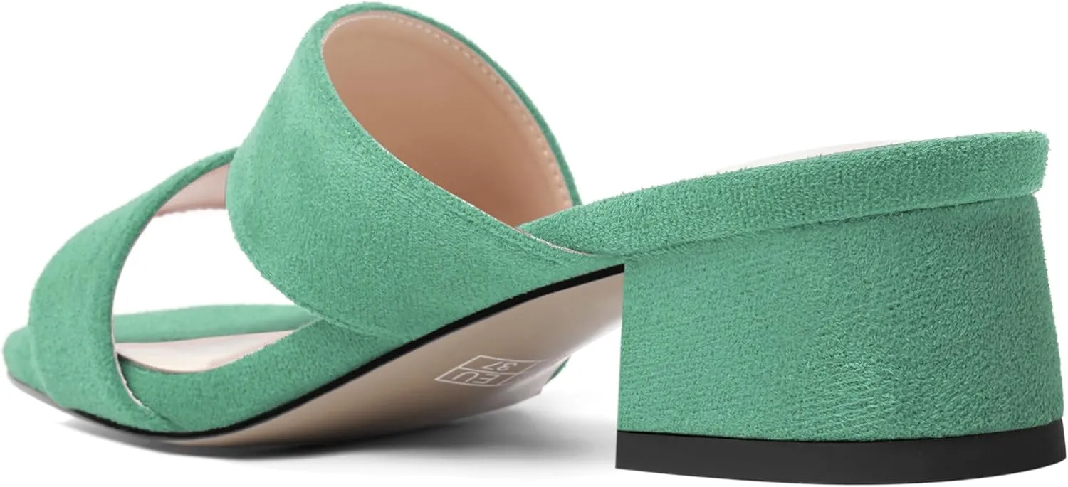 SHOWFOREST Womens Home Square Toe Solid Fashion Slip On Suede Chunky Low Heel Sandals 1.5 Inch
