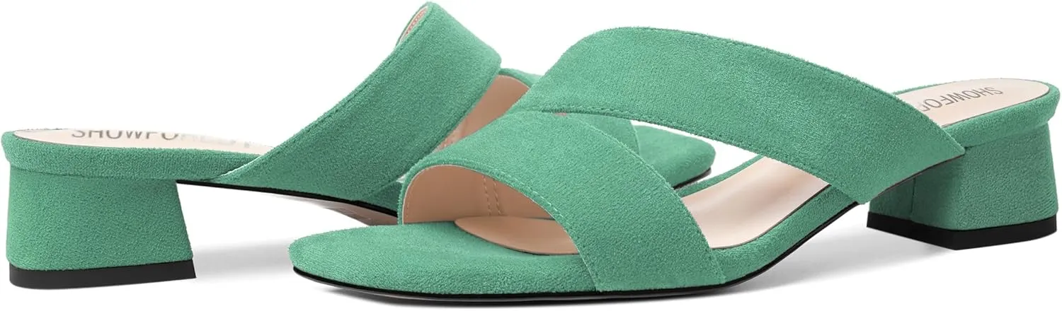 SHOWFOREST Womens Home Square Toe Solid Fashion Slip On Suede Chunky Low Heel Sandals 1.5 Inch