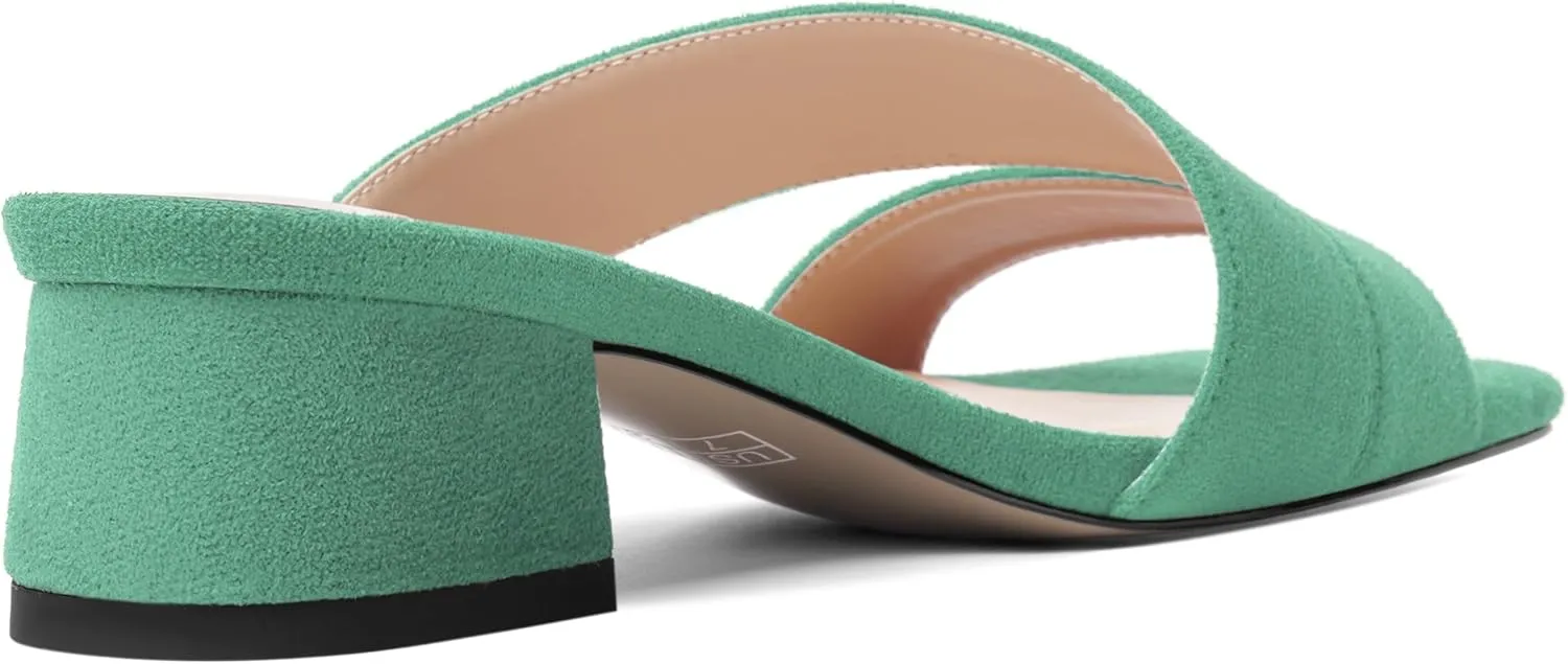 SHOWFOREST Womens Home Square Toe Solid Fashion Slip On Suede Chunky Low Heel Sandals 1.5 Inch