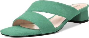 SHOWFOREST Womens Home Square Toe Solid Fashion Slip On Suede Chunky Low Heel Sandals 1.5 Inch