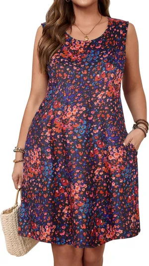 SimpleFun Summer Dresses for Women Beach Floral Tshirt Sundress Casual Pockets Boho Tank Dress