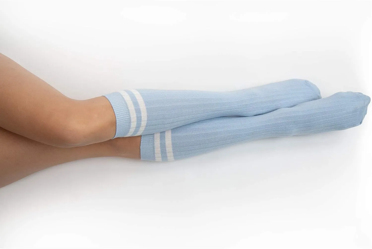 Sirici Knee Socks | 4 Pairs Striped Cotton Knee High Socks For Women | Tube Socks for girls (White w