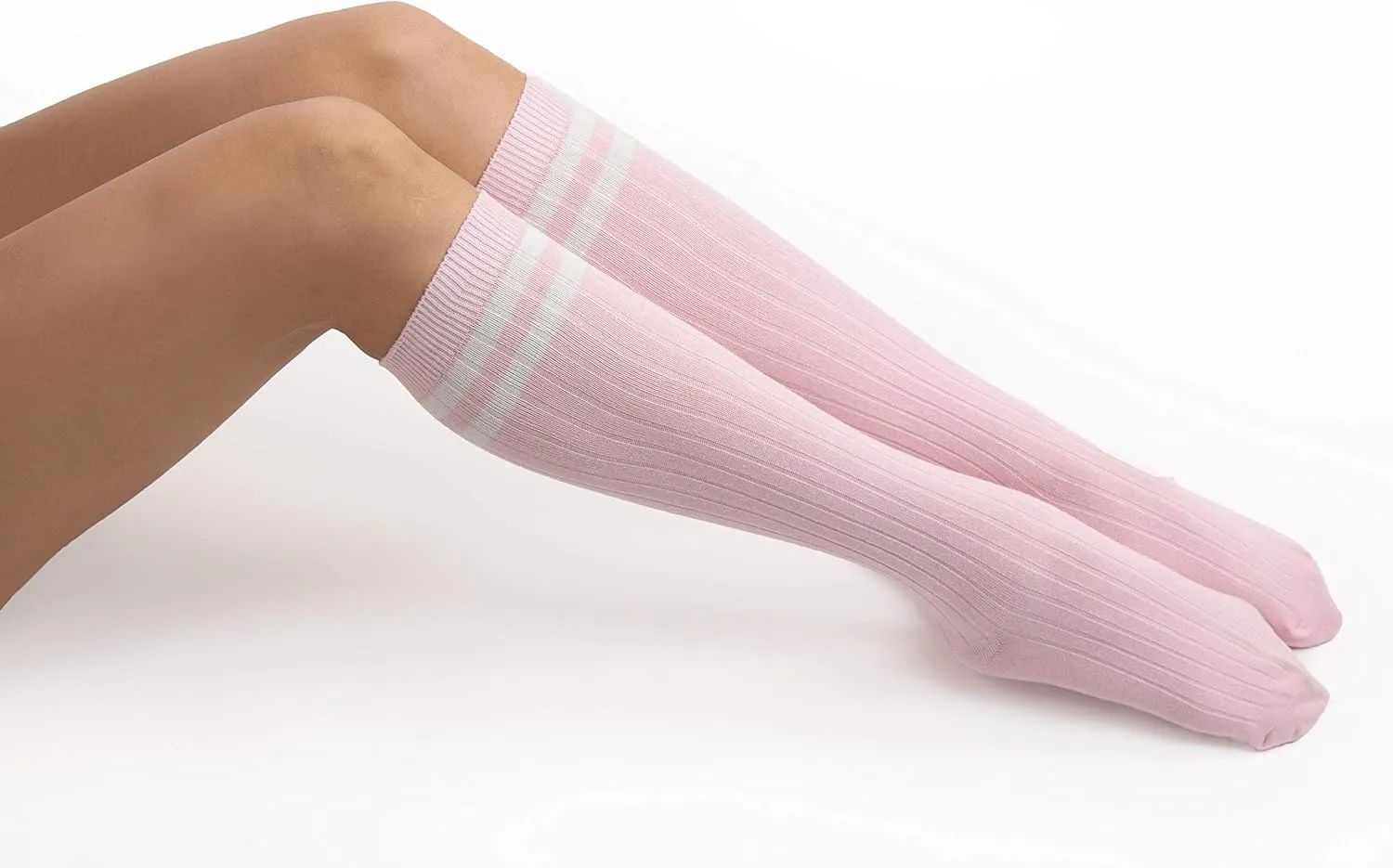 Sirici Knee Socks | 4 Pairs Striped Cotton Knee High Socks For Women | Tube Socks for girls (White w